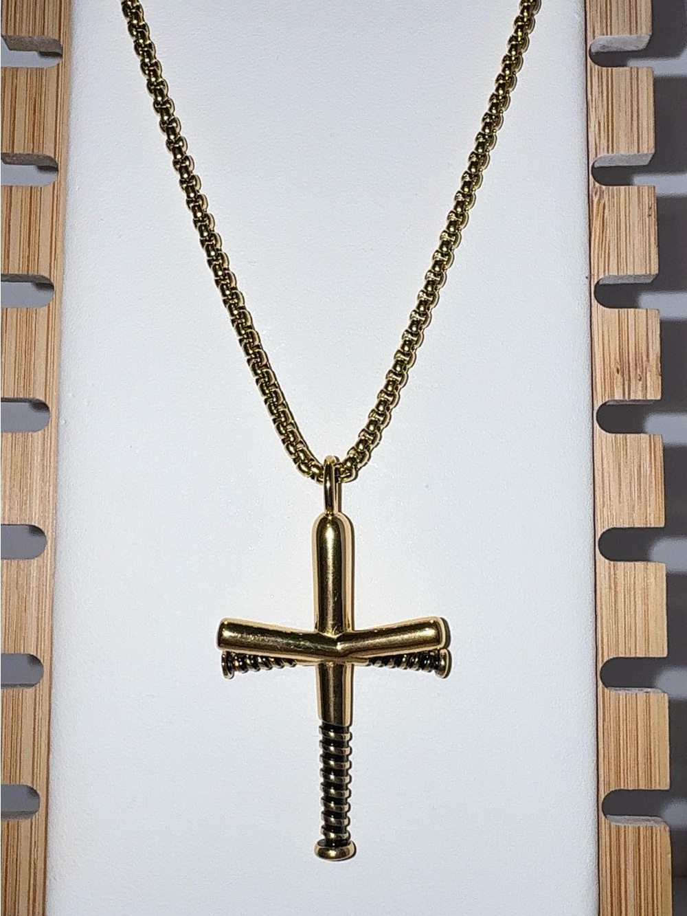 Men's Stainless Steel Gold-Tone Cross Pendant Necklace - Polished Gold